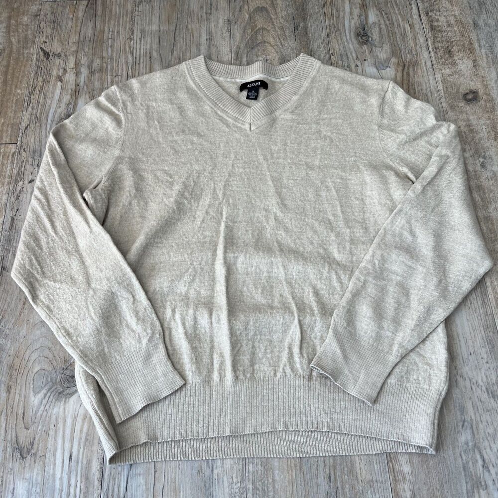 Alfani Sweater Merino Wool Cream White Women's Large V Neck